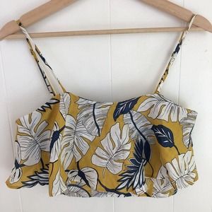 L’ATISTE Tropical Palm Crop‎ Tank Top Spaghetti Strap Yellow White Women’s Small